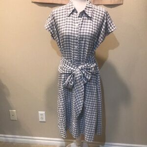 Robbie Bee Gray and White Checkered Gingham Fit & Flare Dress with Tie Waist-12